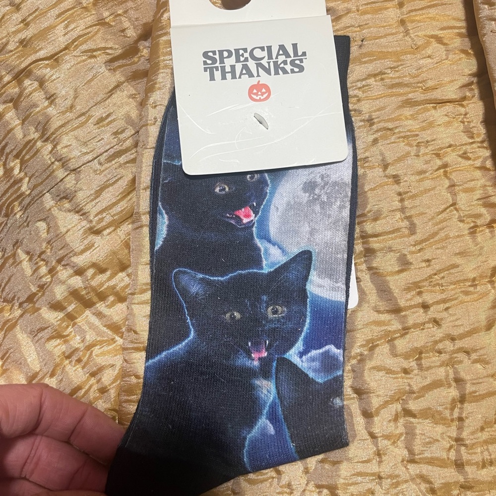 Black Cat Print Socks